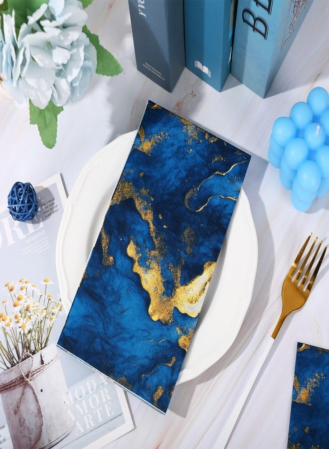 وولاين مناديل ورقية للضيوف من والين، بنقشة الرخام الأزرق والذهبي، للاستخدام مرة واحدة، مناسبة للحمام والمطبخ وتزيين الطاولة، 50 قطعة - Image 3